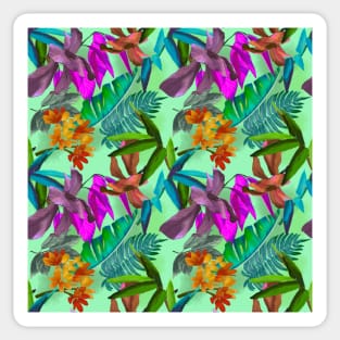 tropical floral leaves botanical garden, tropical plants,leaves and flowers, green mint leaves pattern Sticker